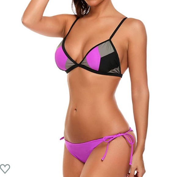 👙NWT Reversible Argyle Neon Purple String Bikini - Picture 3 of 16